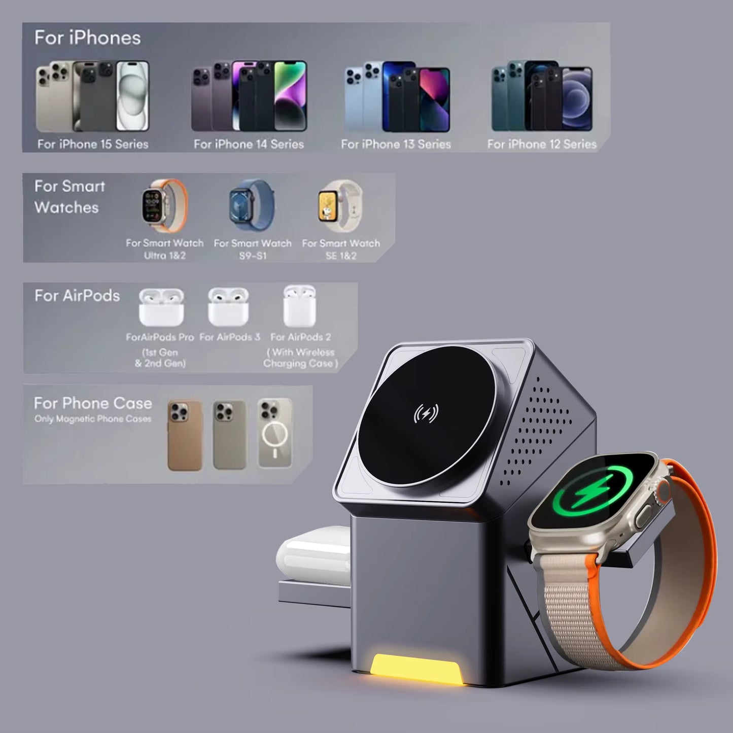 TechMate™ CubeTrick X — 3-in-1 Qi2 Fast Charging Cube
